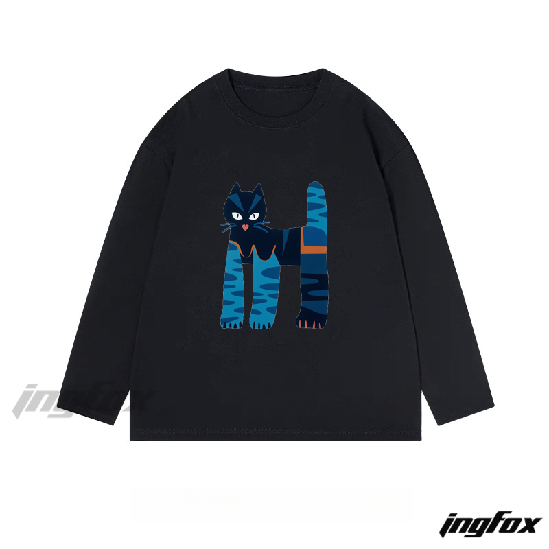 Stylized Cat Graphic - Classic Cotton Long Sleeve Tee