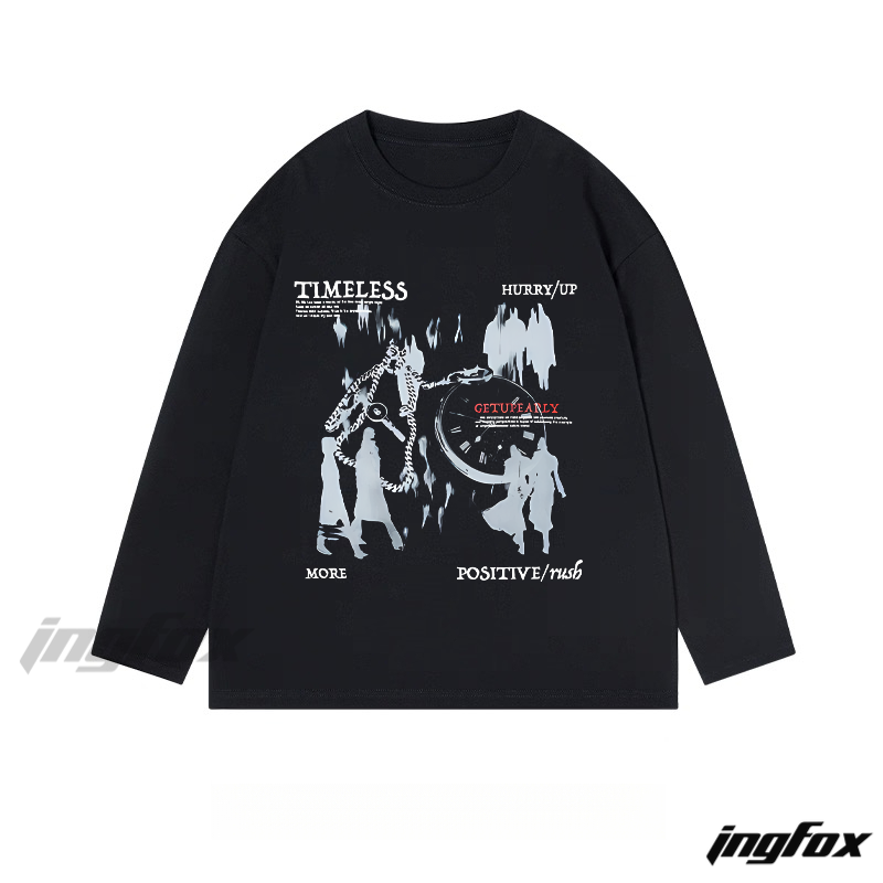 "Timeless" and "Hurry Up" Time - Themed Classic Cotton Long Sleeve Tee