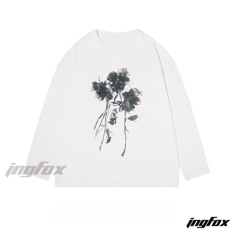 Ink - Style Floral Graphic - Classic Cotton Long Sleeve Tee
