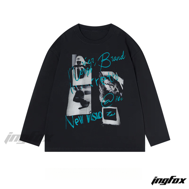 Retro Collage "New Visio" Graphic - Classic Cotton Long Sleeve Tee