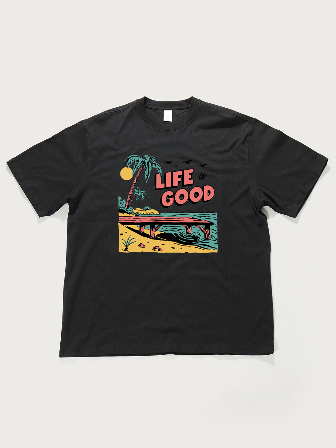 Life Is Good Beach - Unisex Retro Cotton Short Sleeve T-Shirt