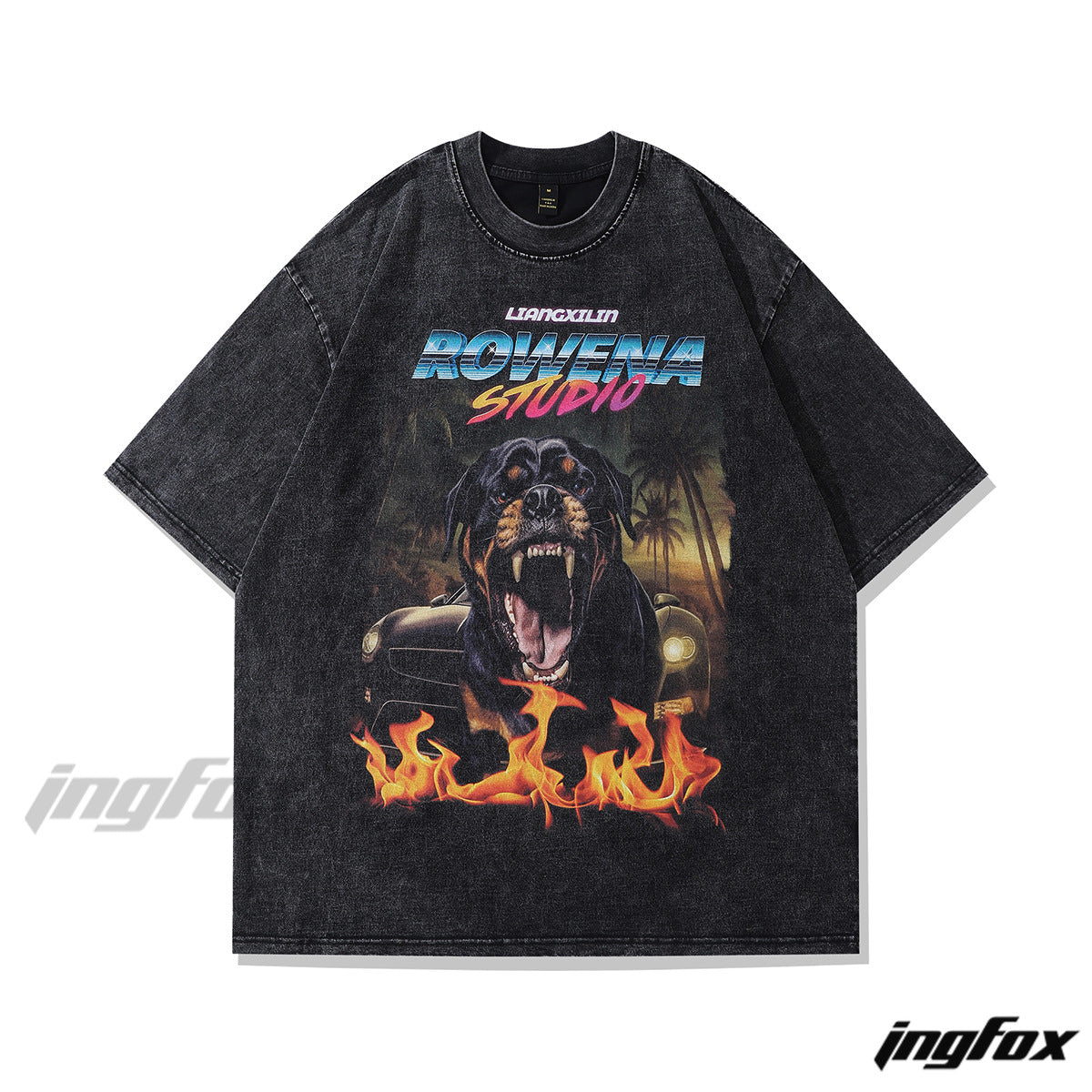 Rottweiler Flame Vibe - Vintage Washed Oversized T-Shirt