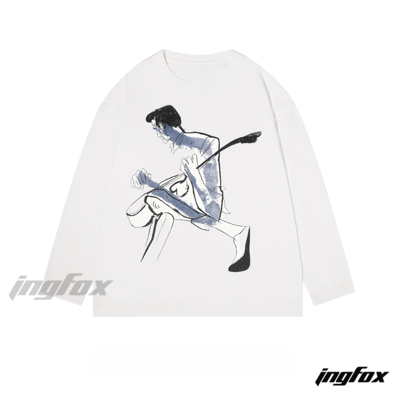 Guitar Player Sketch - Classic Cotton Long Sleeve Tee