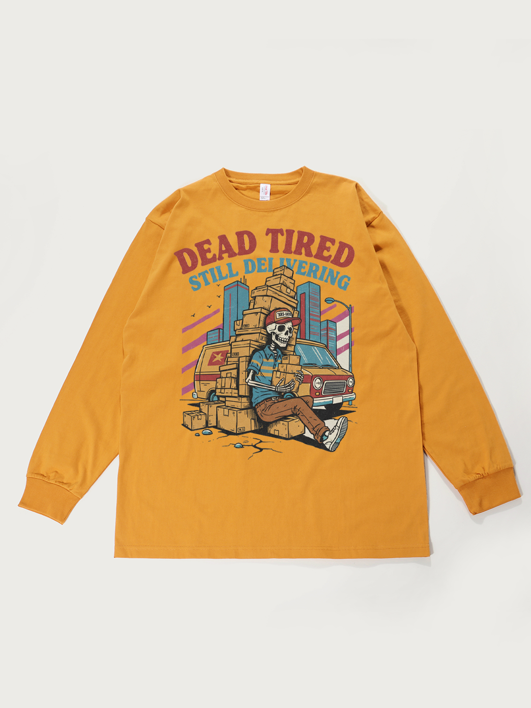Dead Tired Still Delivering Skeleton - Unisex Retro Cotton Long Sleeve T-Shirt