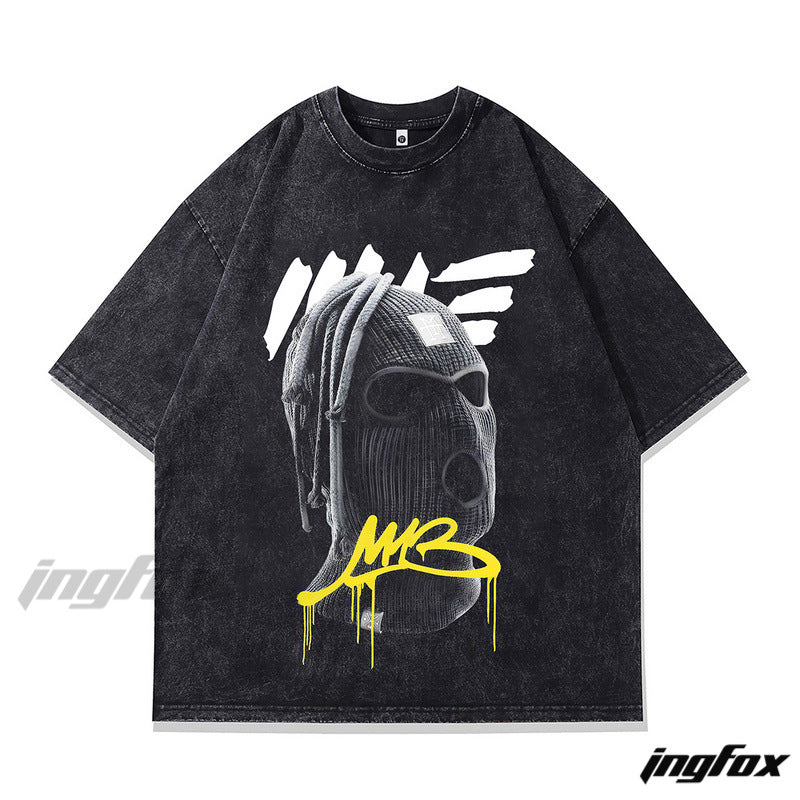 Masked Figure Graffiti - Vintage Washed Oversized T-Shirt