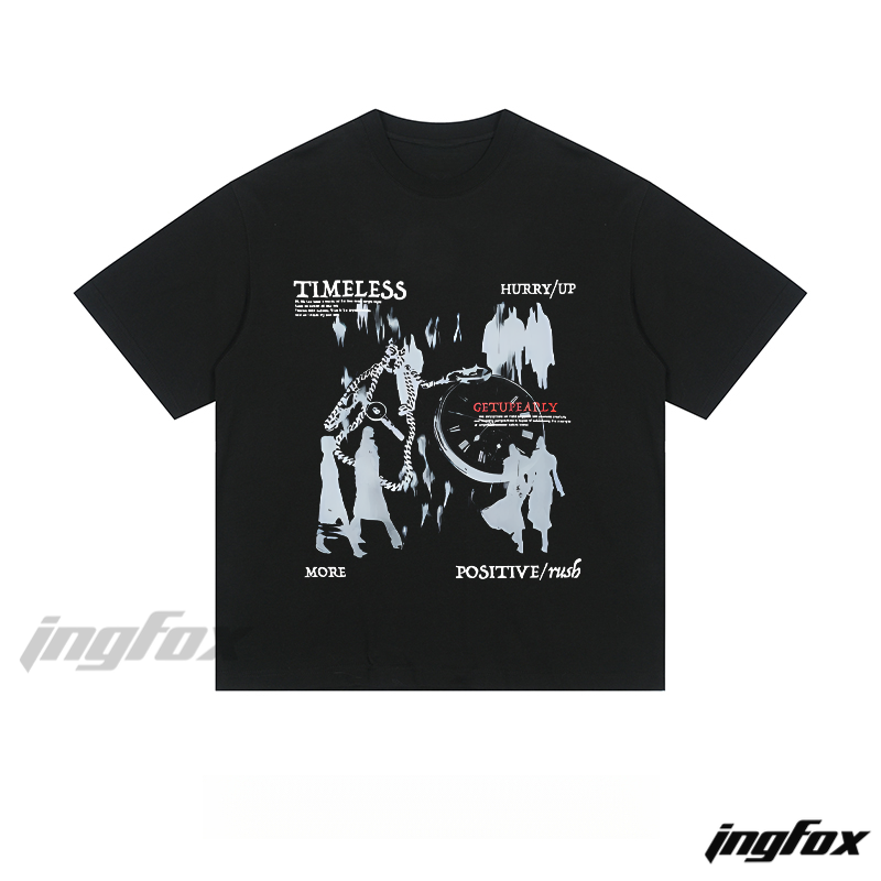 Time & Positivity Graphic Tee - Loose Fit Short Sleeve T - Shirt