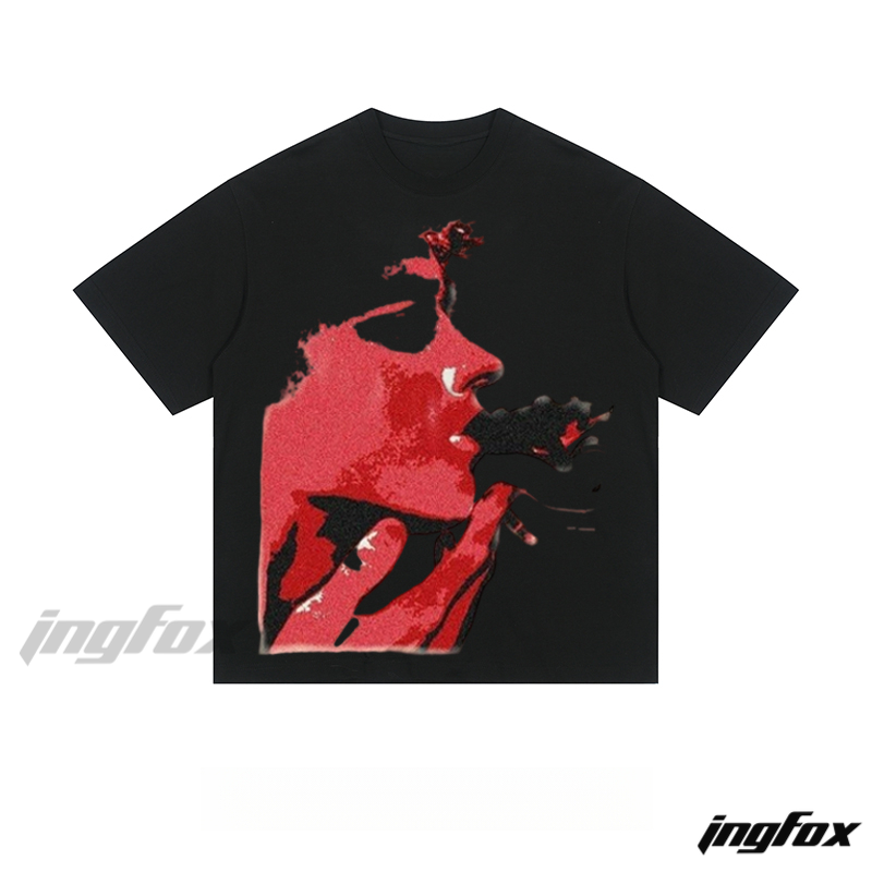 Red - Toned Smoking Silhouette - Loose Fit Short Sleeve T - Shirt