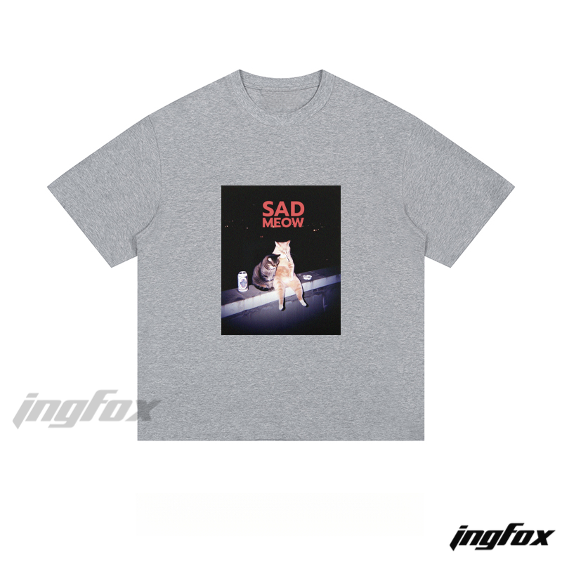 “Sad Meow” Cat Graphic - Loose Fit Short Sleeve T-Shirt
