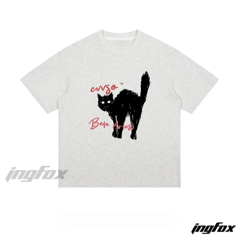 Black Cat Grunge - Loose Fit Short Sleeve T - Shirt