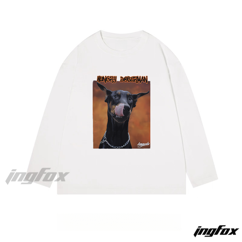 "Hungry Doberman" Dog - Themed Classic Cotton Long Sleeve Tee