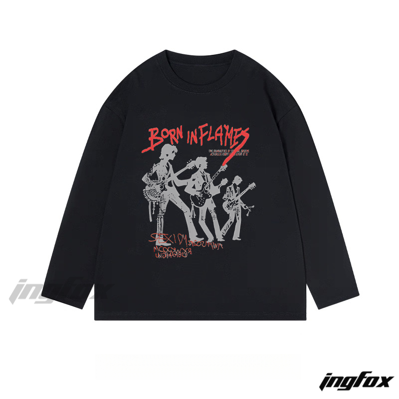 "Born In Flames" Rock Band - Themed Classic Cotton Long Sleeve Tee