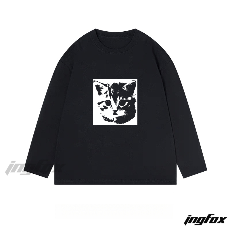 Kitten Portrait Graphic - Classic Cotton Long Sleeve Tee