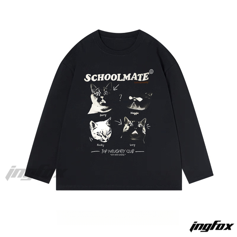 "Schoolmate" Cat - Themed Classic Cotton Long Sleeve Tee