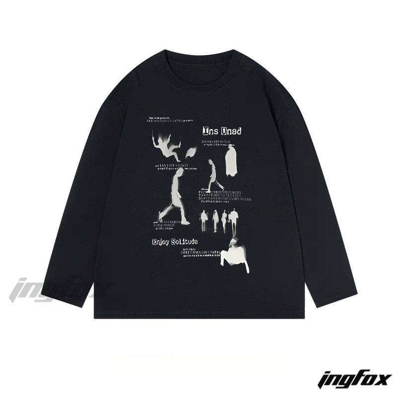 "Enjoy Solitude" Artistic Silhouette and Text - Themed Classic Cotton Long Sleeve Tee