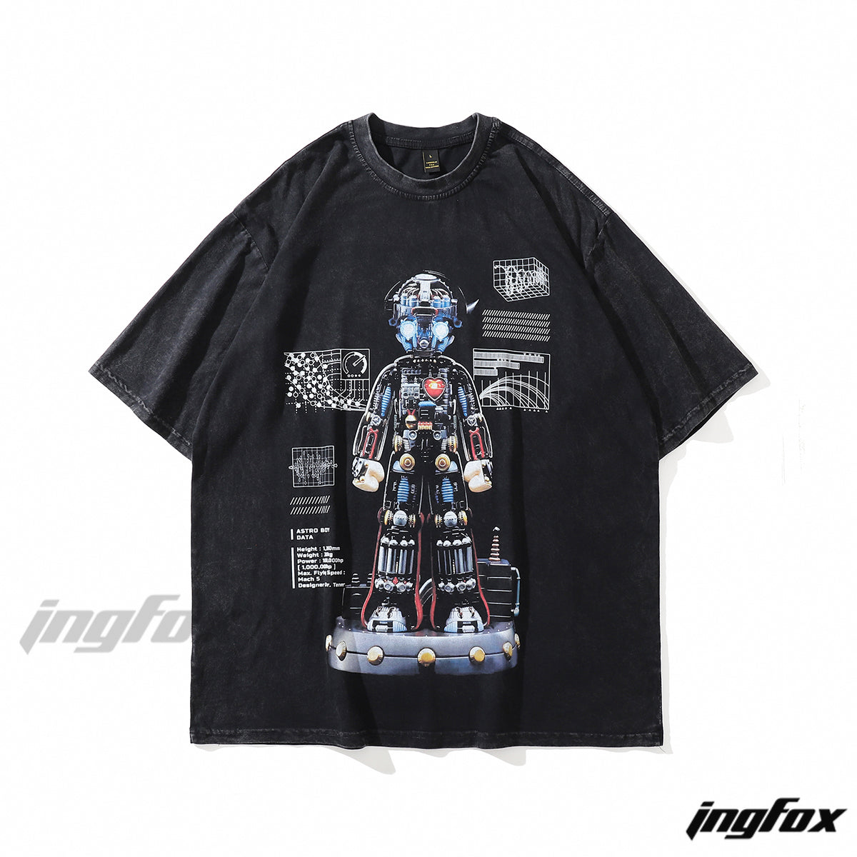 Cyberpunk Robot Graphic Vintage Washed Oversized T-Shirt