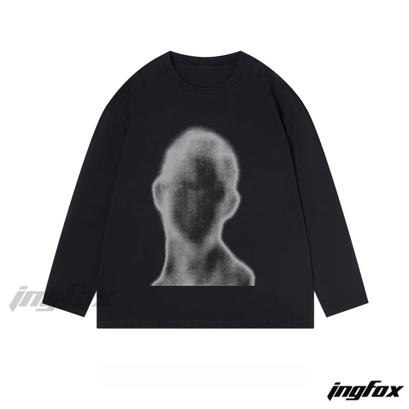 Abstract Blurred Portrait Graphic - Classic Cotton Long Sleeve Tee