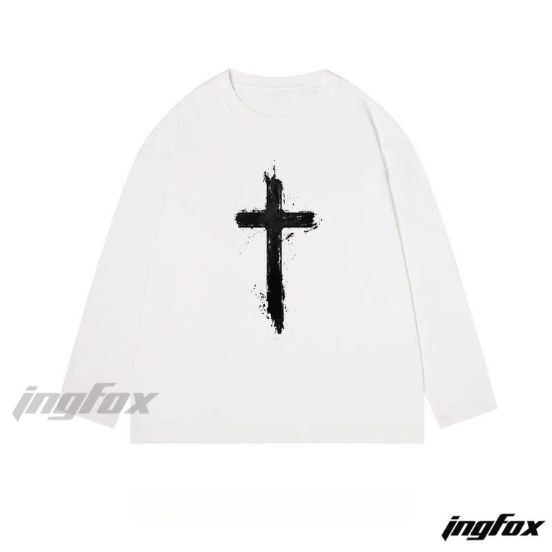 Distressed Cross Graphic - Classic Cotton Long Sleeve Tee