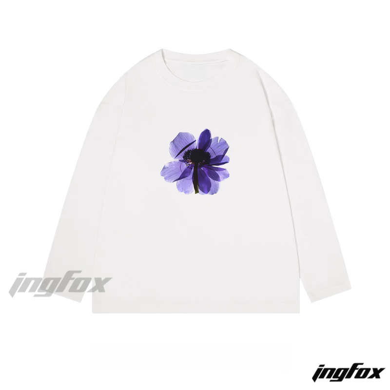 Purple Flower Graphic - Classic Cotton Long Sleeve Tee