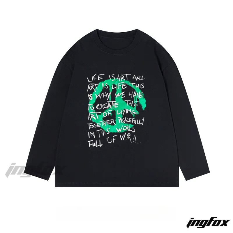 Art and Peace - Themed Text Graphic - Classic Cotton Long Sleeve Tee