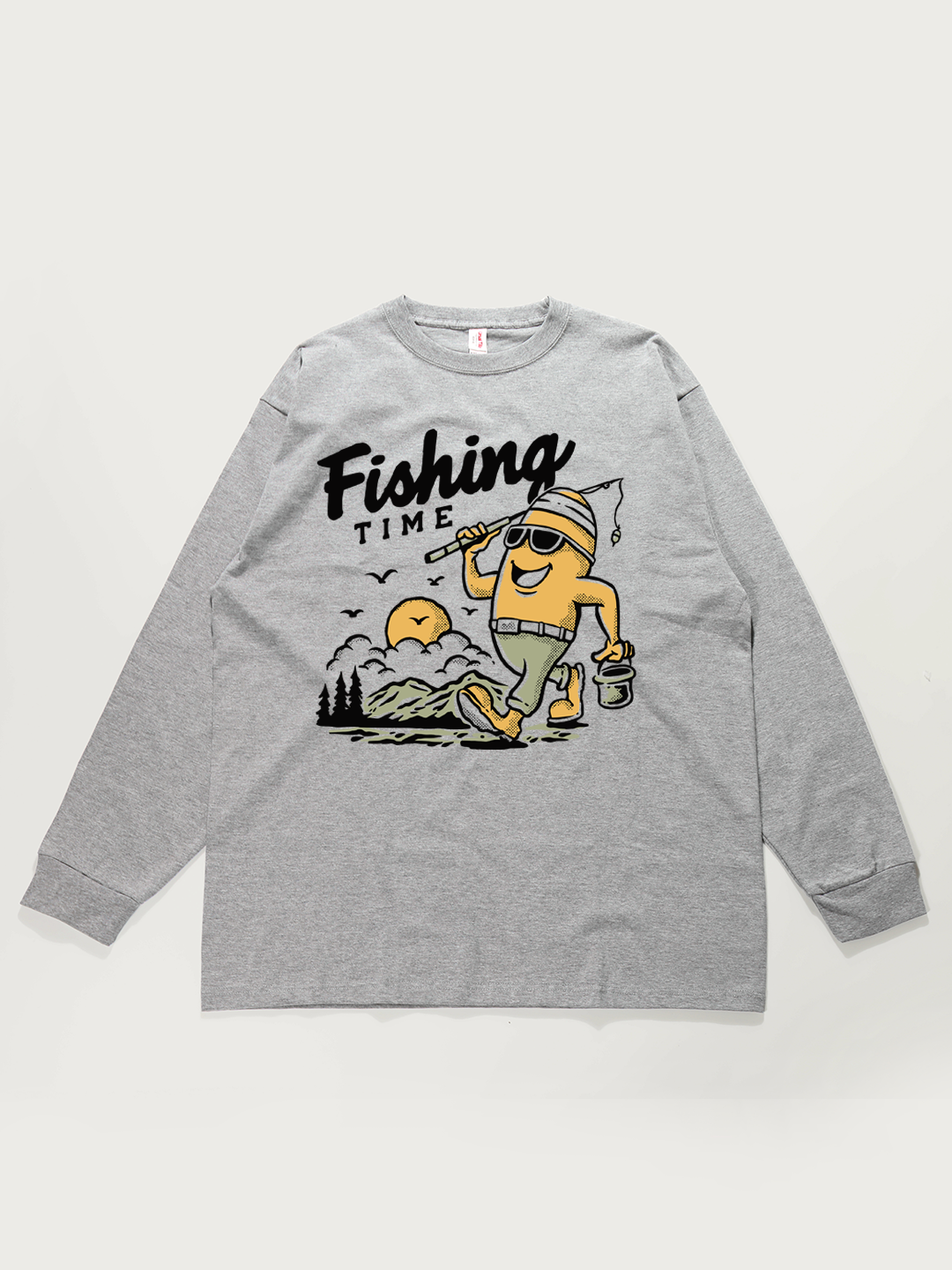 Fishing Time Cartoon - Unisex Retro Cotton Long Sleeve T-Shirt