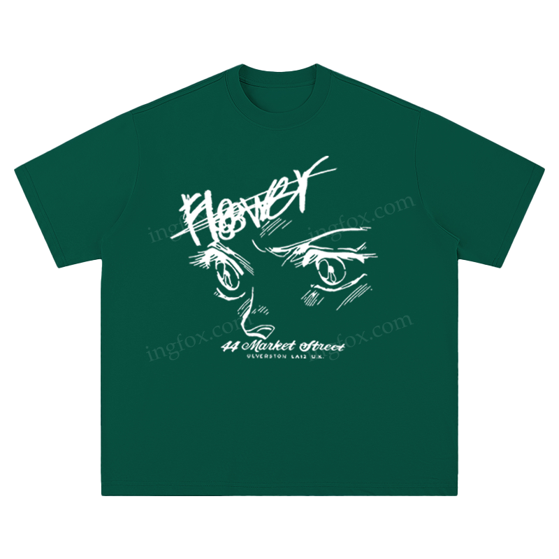 Anime Eyes & "Flower" Slogan - Unisex Fit Short Sleeve T - Shirt