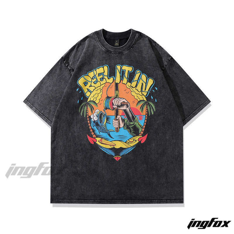 Fishing Reel - Vintage Washed Oversized T-Shirt