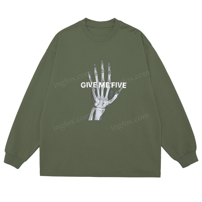Skeleton Hand "GIVE ME FIVE" - Classic Unisex Fit Cotton Long Sleeve Tee