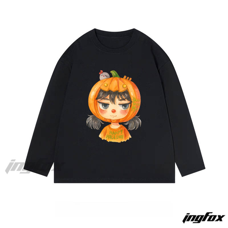 Happy Hallowe Pumpkin Girl - Classic Cotton Long Sleeve Tee