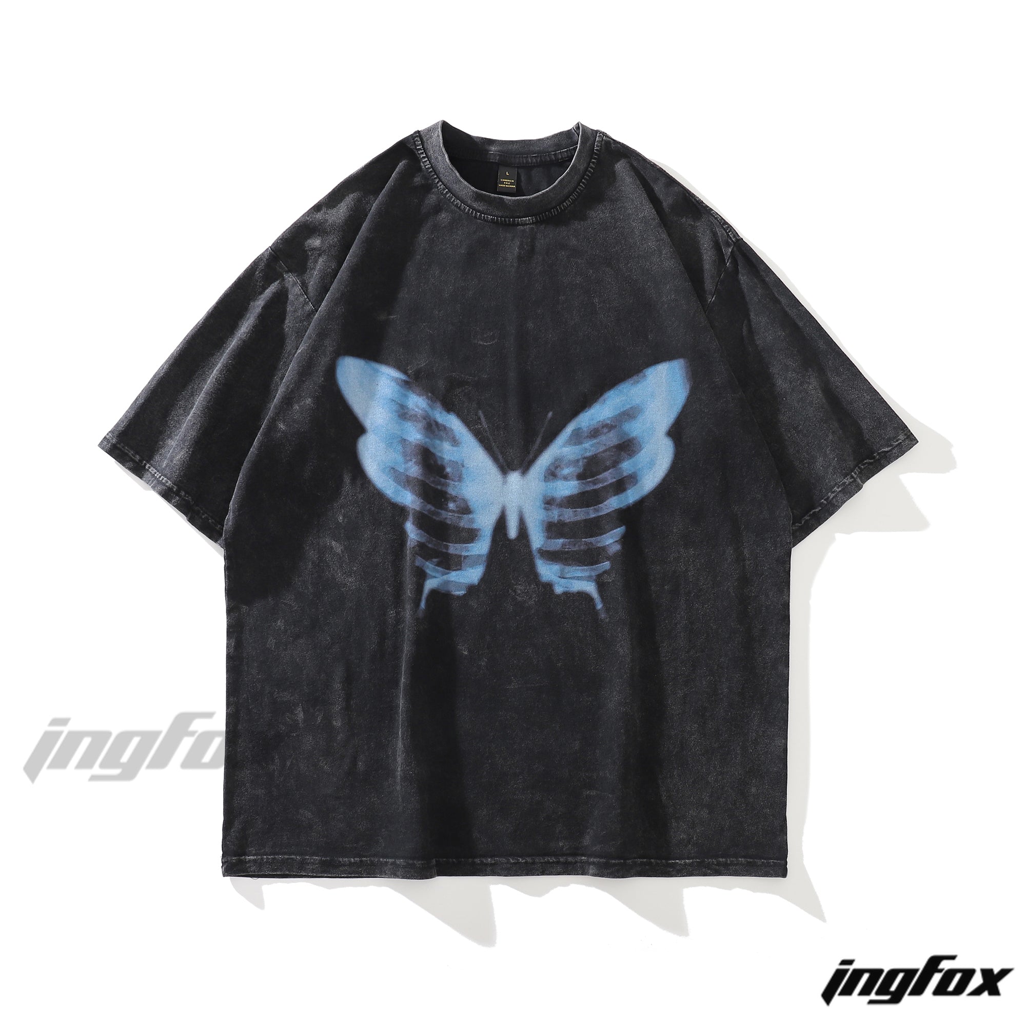 Butterfly Print Oversized Washed T-Shirt