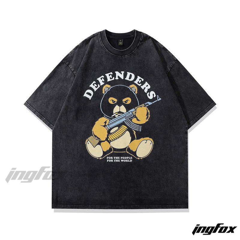 Rebel Bear Defender - Vintage Washed Oversized T-Shirt
