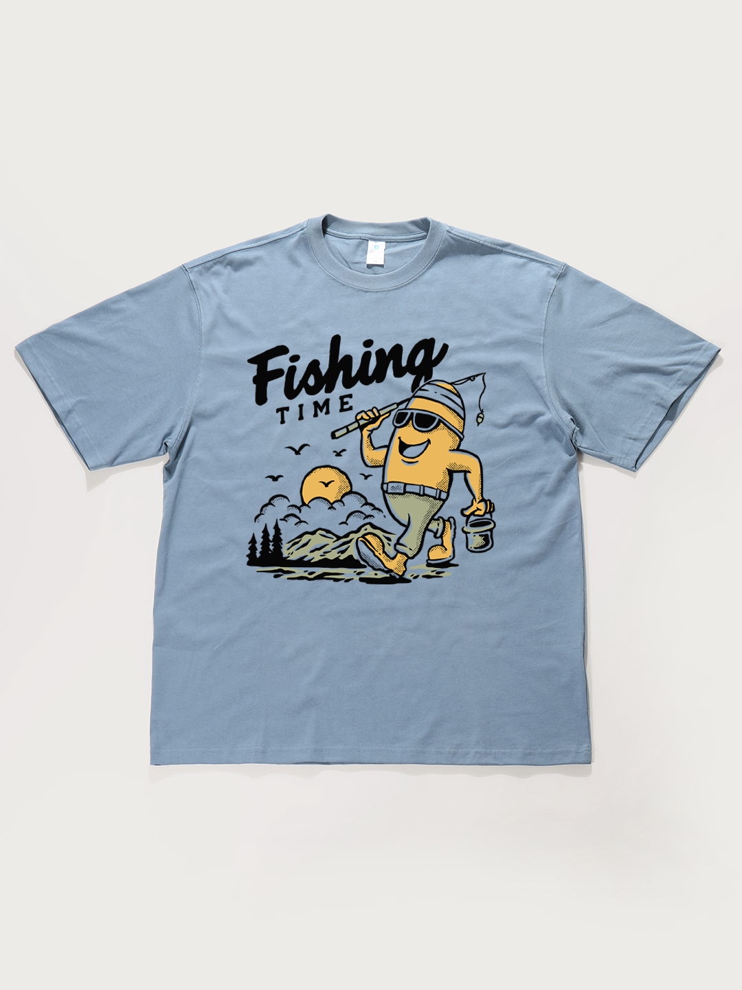 Fishing Time Cartoon - Unisex Retro Cotton Short Sleeve T-Shirt