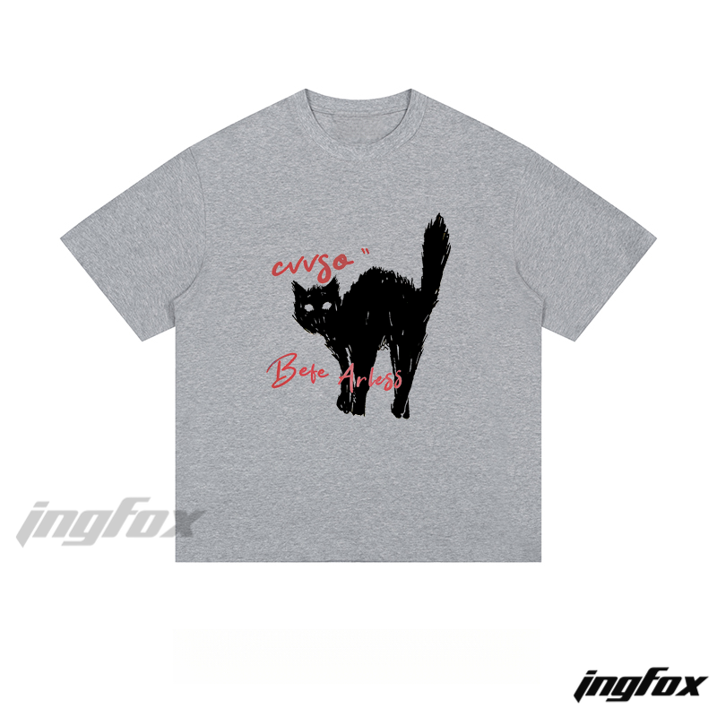 Black Cat Grunge - Loose Fit Short Sleeve T - Shirt