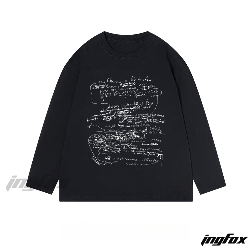 Handwritten Text Collage Graphic - Classic Cotton Long Sleeve Tee