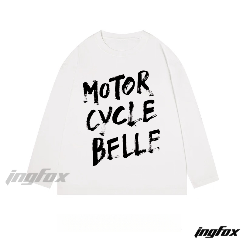 "Motorcycle Belle" Text Graphic - Classic Cotton Long Sleeve Tee