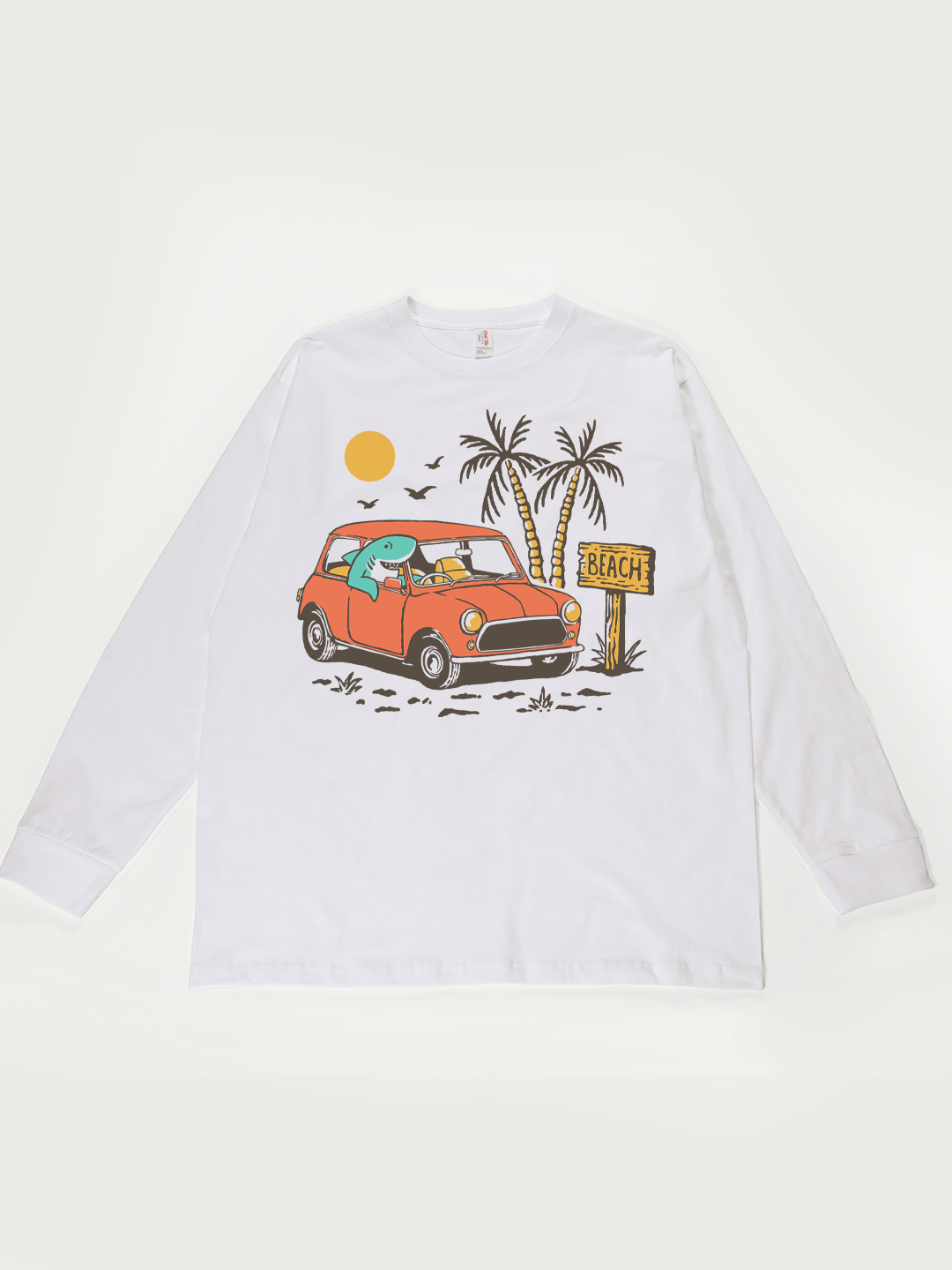 Beach Car Cartoon - Unisex Retro Cotton Long Sleeve T-Shirt