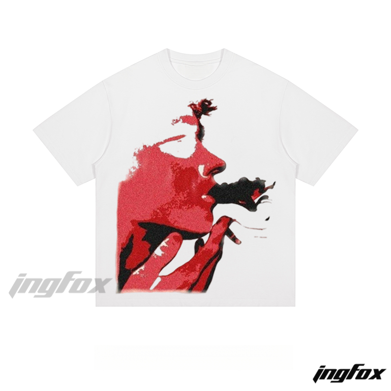 Red - Toned Smoking Silhouette - Loose Fit Short Sleeve T - Shirt