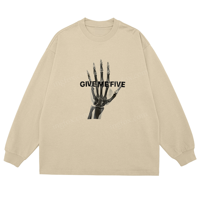 Skeleton Hand "GIVE ME FIVE" - Classic Unisex Fit Cotton Long Sleeve Tee