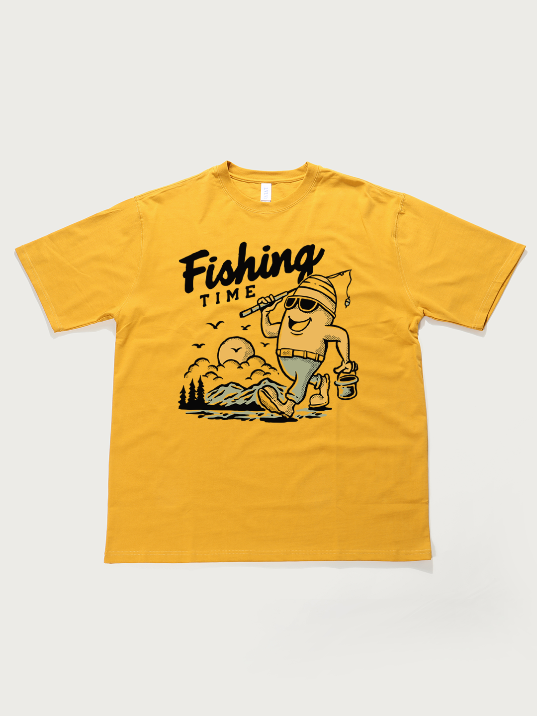 Fishing Time Cartoon - Unisex Retro Cotton Short Sleeve T-Shirt