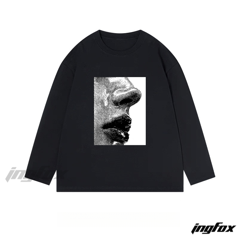 Abstract Facial Features Graphic - Classic Cotton Long Sleeve Tee