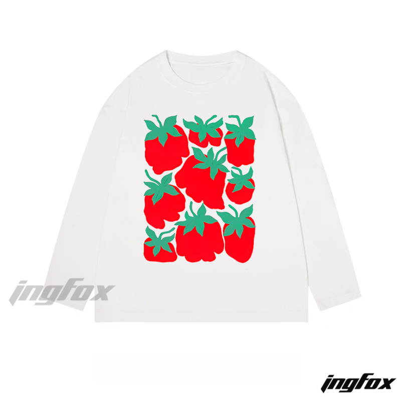 Strawberry Pattern Graphic - Classic Cotton Long Sleeve Tee