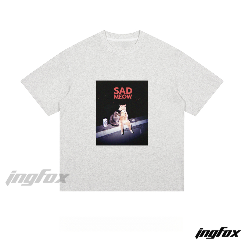 “Sad Meow” Cat Graphic - Loose Fit Short Sleeve T-Shirt