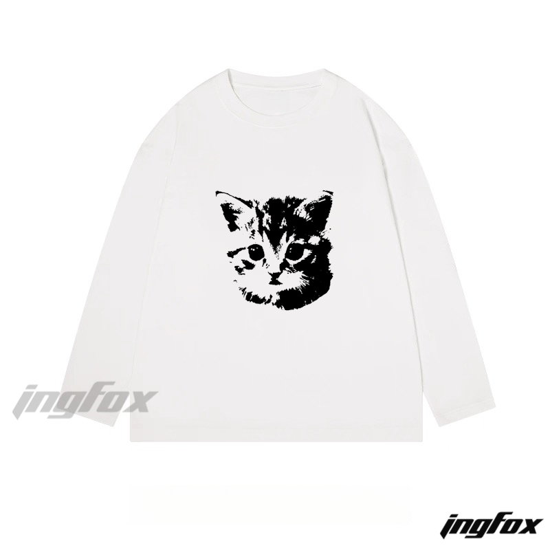 Kitten Portrait Graphic - Classic Cotton Long Sleeve Tee