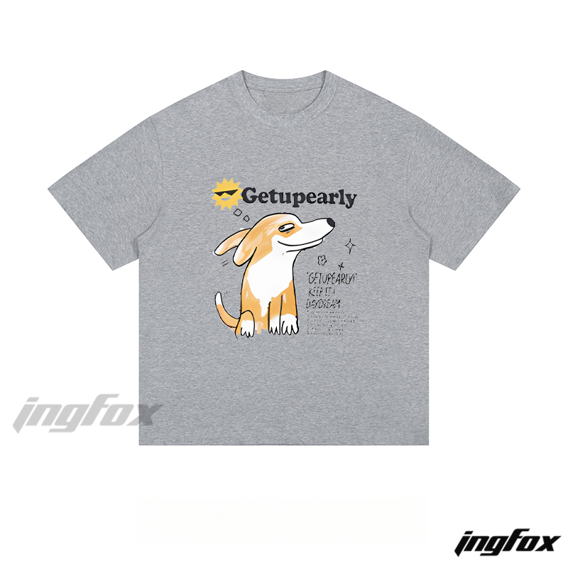 Getupearly Corgi Graphic Tee - Loose Fit Short Sleeve T - Shirt