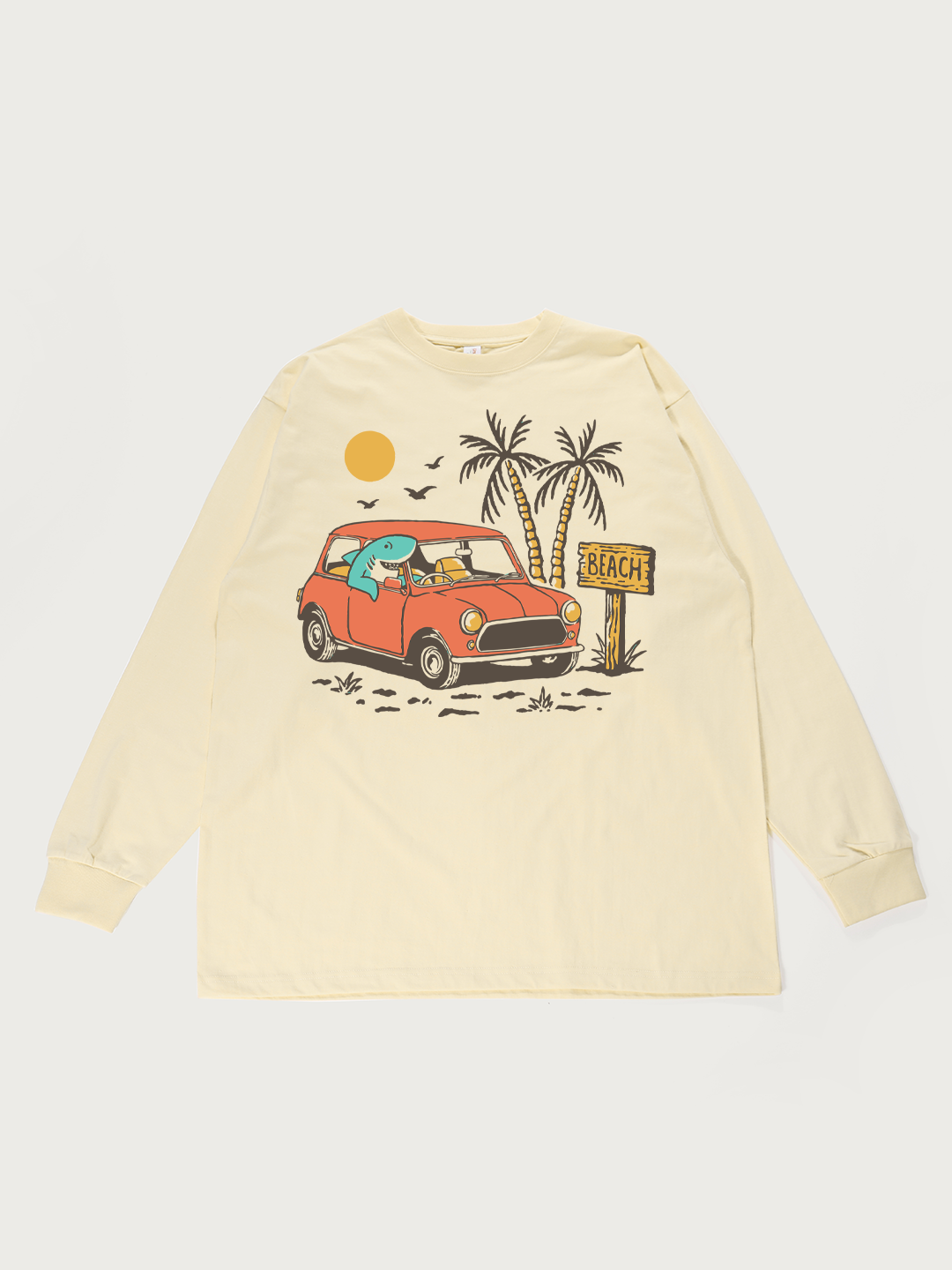 Beach Car Cartoon - Unisex Retro Cotton Long Sleeve T-Shirt