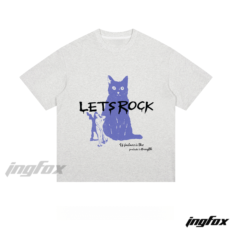 "LETSROCK" Cat & Figure - Loose Fit Short Sleeve T-Shirt