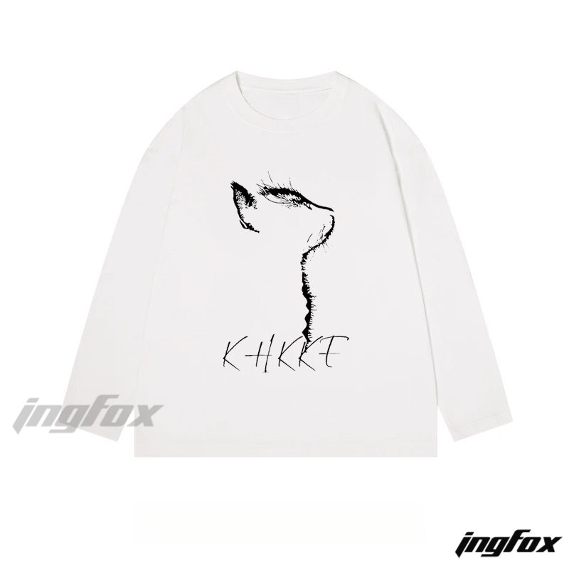 Abstract Feline "KHKKF" Graphic - Classic Cotton Long Sleeve Tee