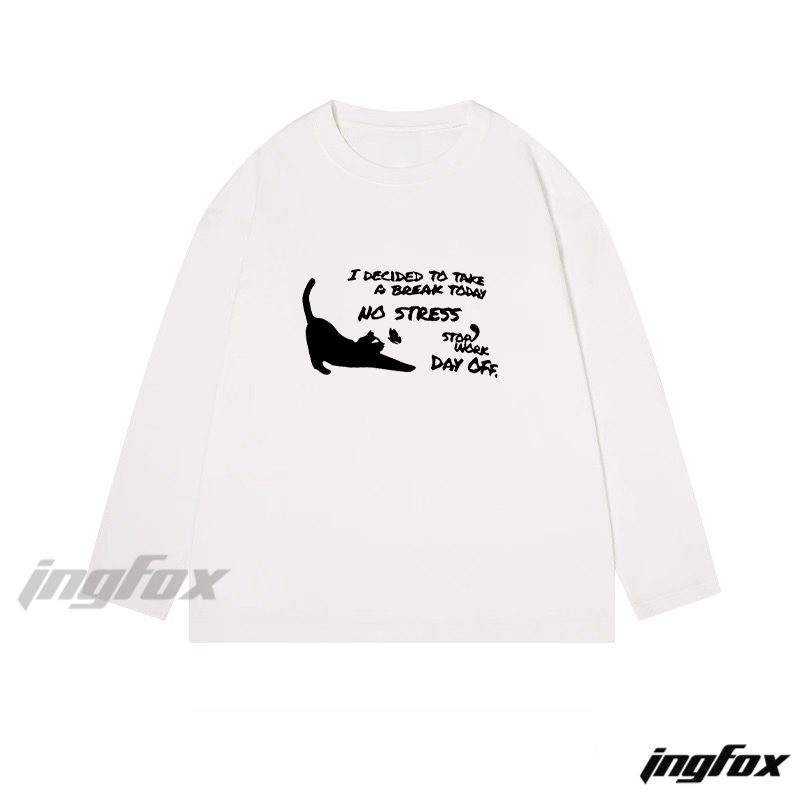 "No Stress" Cat - Themed Classic Cotton Long Sleeve Tee