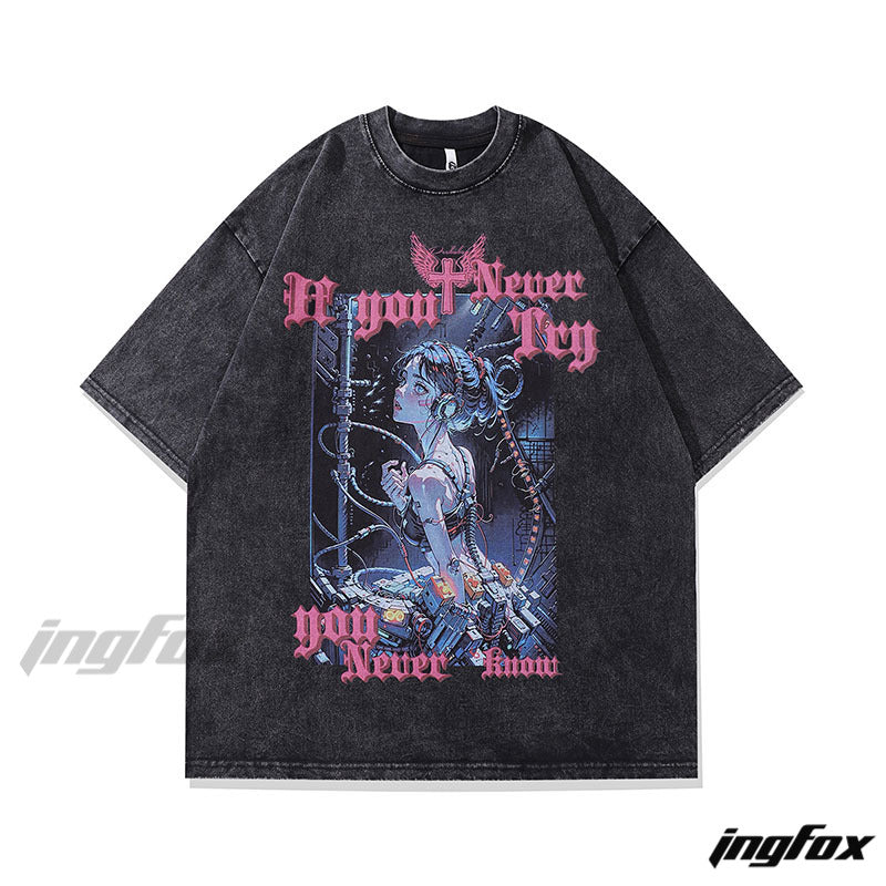 Cyberpunk Girl - Vintage Washed Oversized T - Shirt