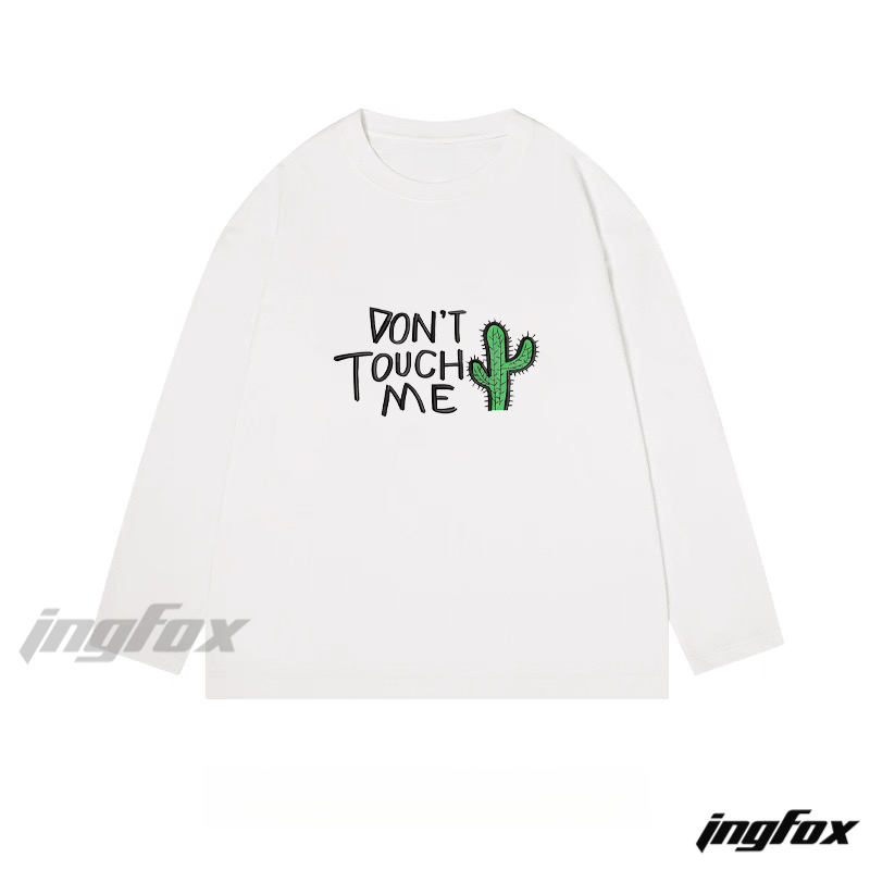 "Don't Touch Me" Cactus Graphic - Classic Cotton Long Sleeve Tee