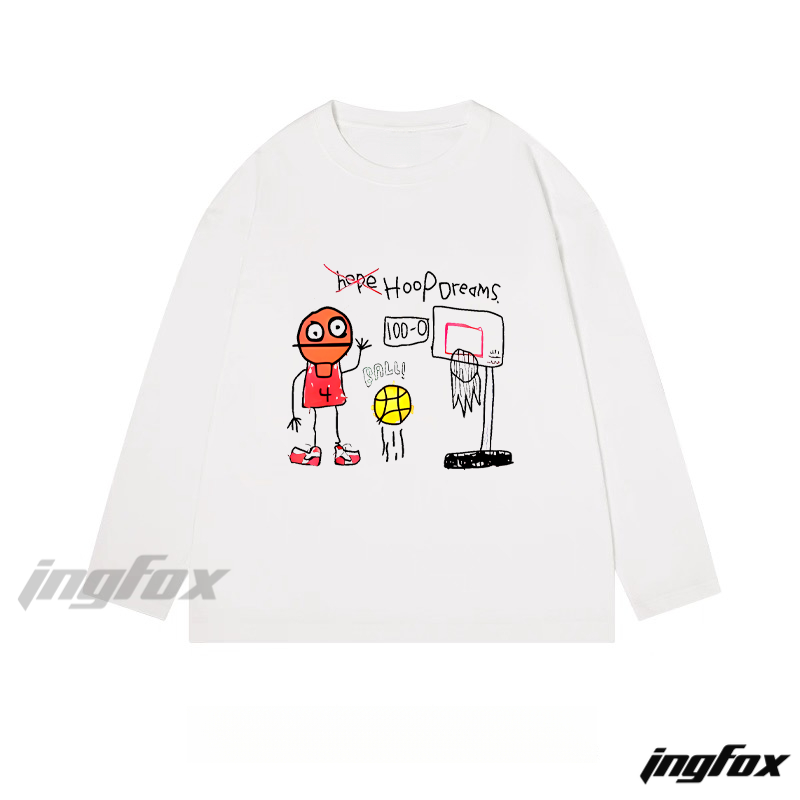"Hoop Dreams" Basketball Cartoon Graphic - Classic Cotton Long Sleeve Tee
